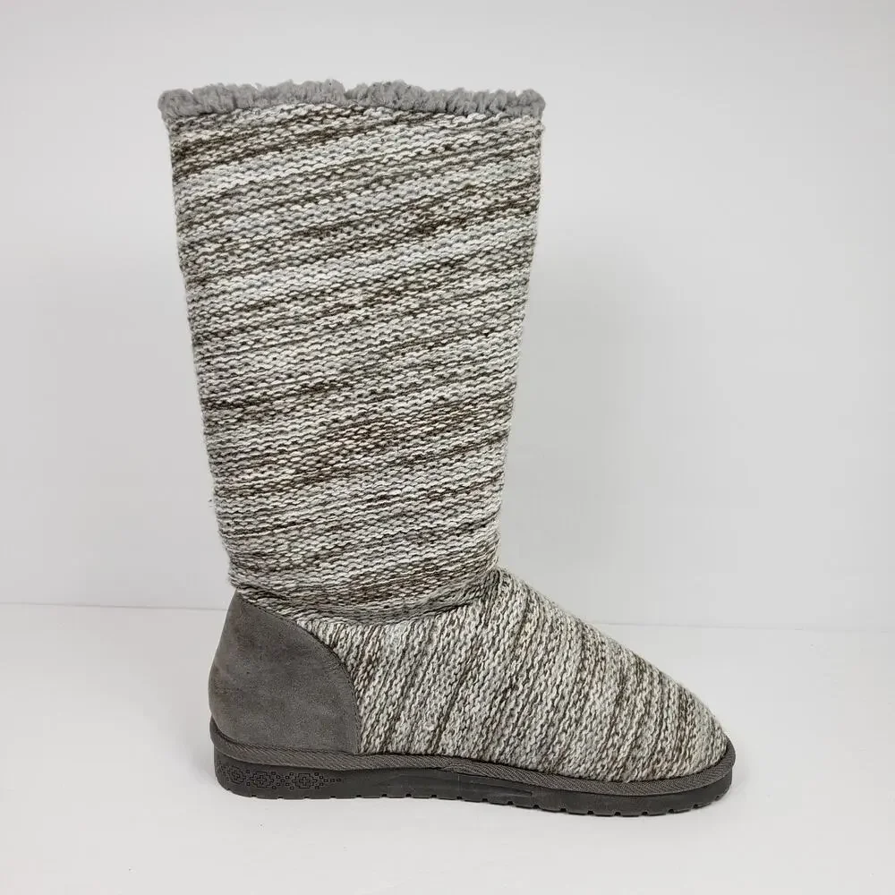 Muk Luks Liza Womens Size 9 Gray Knit Pull On Side Buttons Casual Slipper Boots